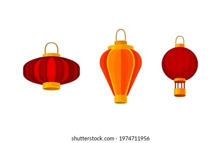 Chinese Lantern Made of Paper or Silk Vector Set