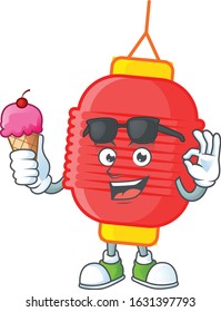 Chinese lantern mascot cartoon design with ice cream