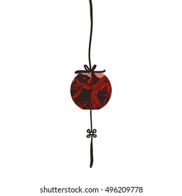 Chinese lantern minimalistic design. Elegant greeting card, red hand drawn postcard.