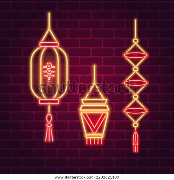 Chinese Lantern Neon Sign Design Glowing Stock Vector (Royalty Free ...