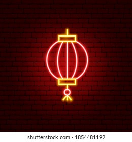 Chinese Lantern Neon Sign. Vector Illustration of Light Promotion.