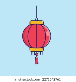 Chinese Lantern For New Year Vector, Flat Icon, Flat Design