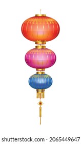 Chinese lantern realistic composition with image of lantern made of three colorful balls vector illustration