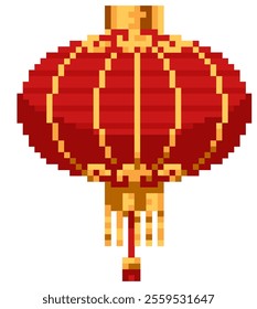 Chinese lantern with red and gold color for hanging on the Chinese new year vector pixel art for element, icon