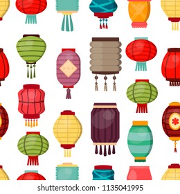 Chinese lantern seamless pattern background vector traditional china culture festival celebration asia oriental decoration illustration. Paper holiday new year east party decorative greeting paper art