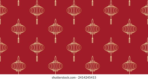 chinese lantern seamless pattern illustration. red gold lantern background. chinese day holiday texture