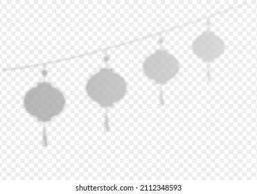 Chinese lantern shadow overlay. Transparent reflection on wall. Vector realistic illustration. EPS 10.