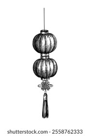 Chinese lantern sketch. Hand-drawn vector illustration. Lunar New Year decoration. China design elements. NOT AI generated image