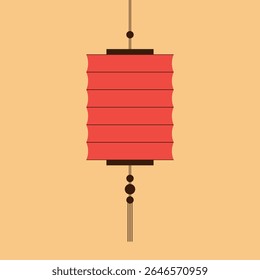 Chinese lantern with tassels. Hanging paper lamp for Chinese New Year celebration, music festival. Vector illustration.
