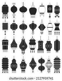 Chinese lantern vector black set icon. Vector illustration asian lamp on white background. Isolated outline set icon chinese lantern.