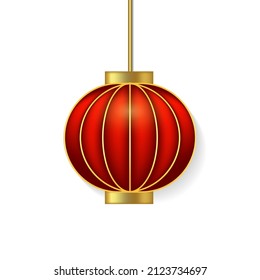 Chinese Lantern vector illustration. Realistic 3D red hanging Chinese lantern isolated on white background