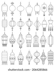 Chinese lantern vector outline set icon. Vector illustration asian lamp on white background. Isolated outline set icon chinese lantern.