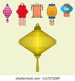 Chinese lantern vector paper lightertraditional holiday celebrate Asia festive or wedding lantern graphic celebration lamp illustration