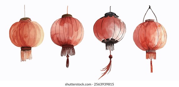 Chinese lantern watercolor painting, New Year, Lunar New Year, festive, Chinatown, Kongming lantern, prayer, blessing lantern