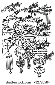 chinese lanterns coloring book pattern