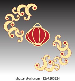 Chinese lanterns, decorative elements.  Template design for  New year. Vector illustration . Hand drawing 