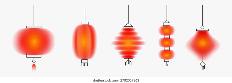 Los faroles chinos diseñan varias formas. Conjunto de Elementos de vacaciones en estilo moderno minimalista borroso o degradado. Decoración festiva brillante para el Anuncio de marca, tarjeta, cartel. Ilustración vectorial vibrante.