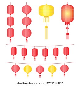 Chinese lanterns flat design. Vector illustration
