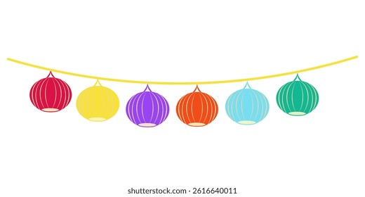 Chinese lanterns garland, multicolored lanterns decoration. For cards, icons, designs, templates, etc