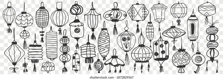 Chinese lanterns hand drawn doodle set
