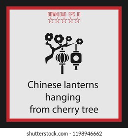 Chinese lanterns hanging from cherry tree  vector icon