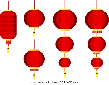 Chinese lanterns hanging, flat vector illustration