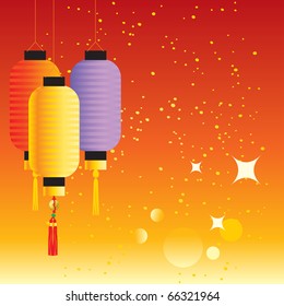 Chinese lanterns hanging, holiday vector background