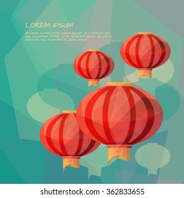 Chinese lanterns in low poly style. Chinese New Year vector illustration in modern geometric design style.