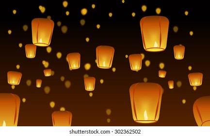 Chinese Lanterns In The Night Sky