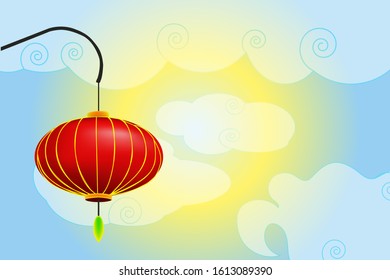Chinese lanterns on beautiful clouds background