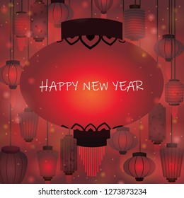 Chinese lanterns on red background vector for decoration on Chinese new year and Autumn festival.