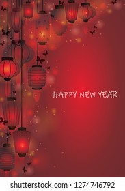 Chinese lanterns on red background vector for decoration on Chinese new year and Autumn festival.