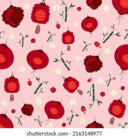 Chinese lanterns pattern with bamboo and sakura