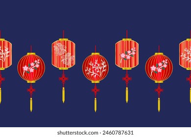 Chinese Lanterns seamless, Chinese New Year traditional, Mid Autumn Festival background, wallpaper, wrapping, banner and greeting card. Flat minimalist geometric design. Vector illustration