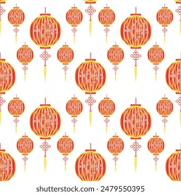 Chinese Lanterns seamless pattern, Chinese New Year traditional, Mid Autumn Festival background, wallpaper, wrapping, banner and greeting card. Flat minimalist geometric design. Vector illustration