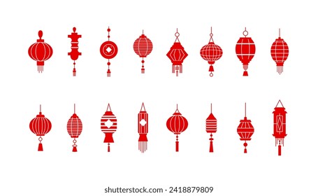 Chinese lanterns silhouette, lantern icon red color. Chinese New Year template