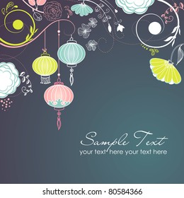 Chinese lanterns. Stylish floral background