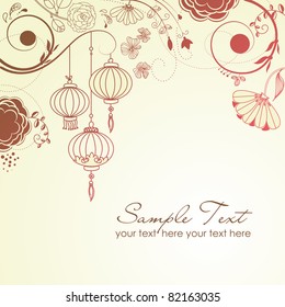 Chinese lanterns. Stylish floral background