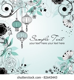Chinese lanterns. Stylish floral background