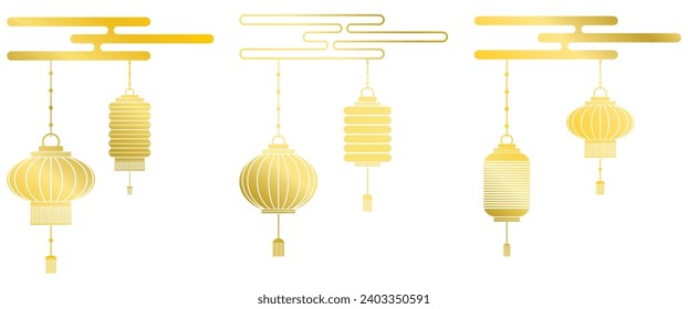 Chinese Lanterns vector. Chinese New Year, Mid Autumn Festival background, banner and greeting card. Flat minimalist geometric design. Vector illustra