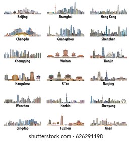 Chinese largest cities skylines vector set