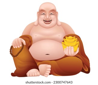 Chinese laugh buddha isolated on white background. Graphic vector