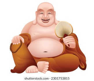 Chinese laugh buddha isolated on white background. Graphic vector