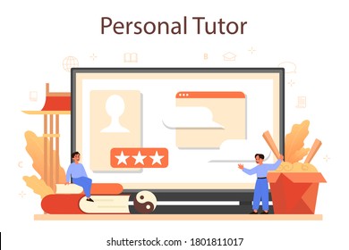 Chinese Learning Online Service Or Platform. Chinese School Course. Study Foreign Languages With Native Speaker. Personal Tutor. Vector Illustration