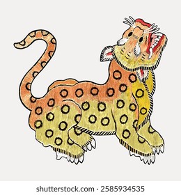 Chinese leopard, vintage animal illustration, vector element.