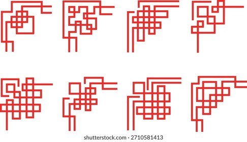 Un diseño de esquina de línea chino con trazos elegantes y estilo ornamental tradicional.
