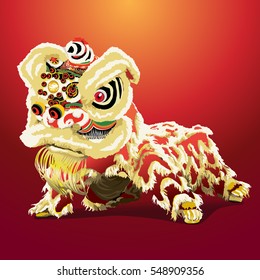 Chinese lion cartoon, vector illustration 