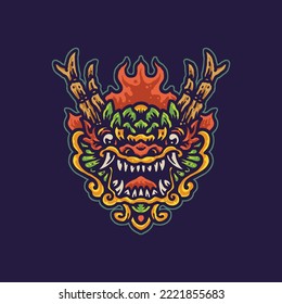 The chinese lion colorful mandala illustration