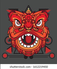 Chinese lion dance with the concept of geometry