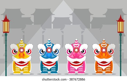 Chinese lion dance festival. vector and illustration